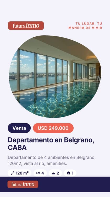Flyer para stories: departamento en Belgrano, foto circular con precio