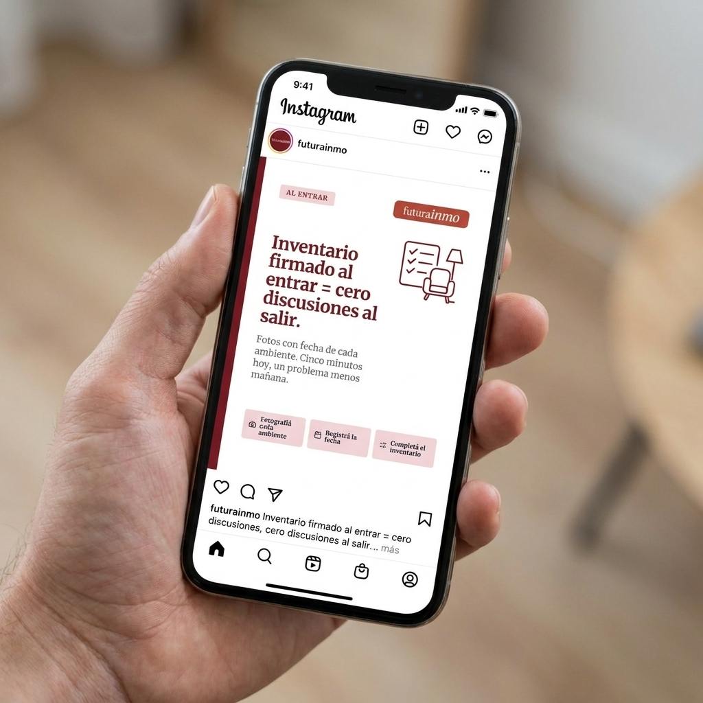 Posteo del día: el celular con la pieza y el texto ya publicados en Instagram